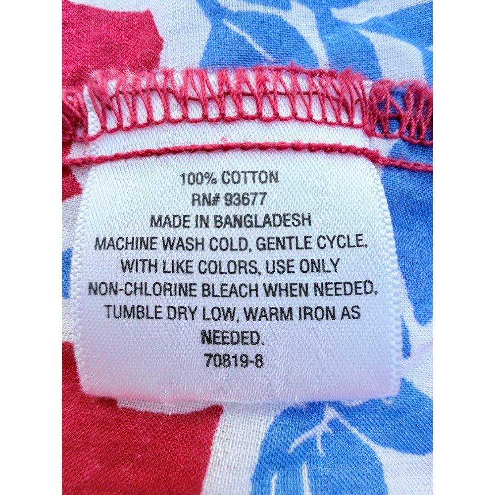 STJB Womens Red Blue Floral Leaf Sleeveless Button-Down Cotton Shirt 4th of July - Picture 3 of 8